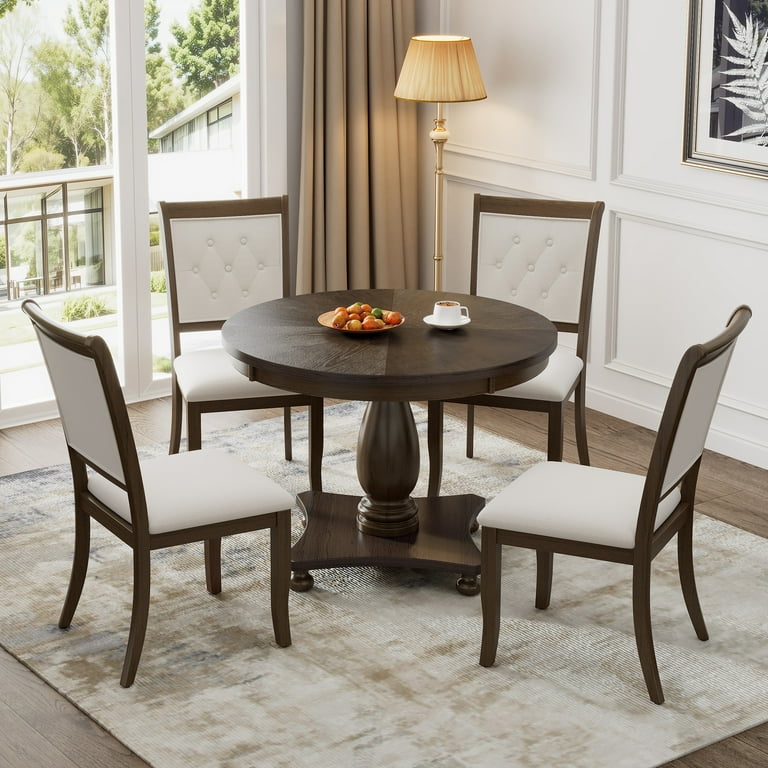 Atumon Uptown 5 Piece Adult Modern Wood Space Saving Dining Table with Chair Espresso