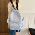thumbnail image 3 of Sweet Polka Dot Backpacks Large Capacity Cute Lace Trim Backpack Soft Nylon Schoolbag Outdoor Travel Trip Backpack (Blue), 3 of 12