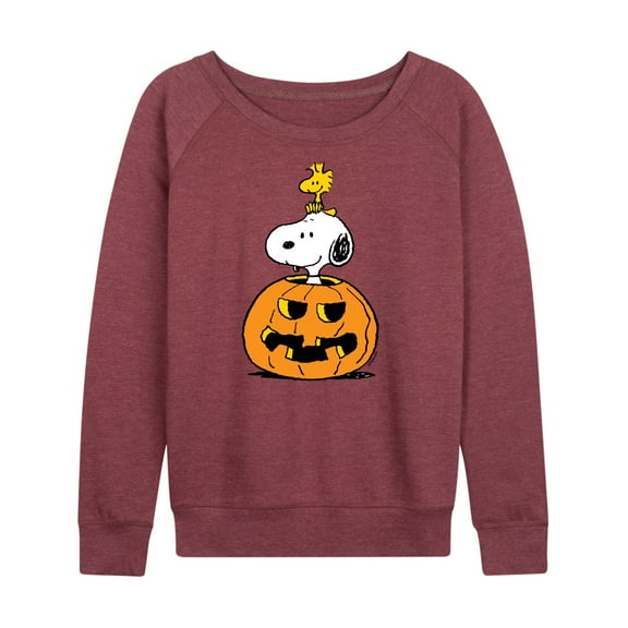 Peanuts - Snoopy Woodstock Pumpkin - Women's Lightweight French Terry Long Sleeve Shirt