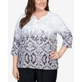 thumbnail image 4 of Alfred Dunner Womens Plus-Size Ombre Medallion Split Neck Top, 4 of 6