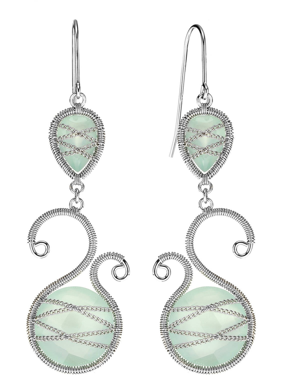 5th & Main Sterling Silver Hand-Wrapped Asymmetric and Teardrop Chalcedony Stone Earrings by Generic