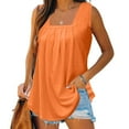 thumbnail image 2 of Duoif Womens Tank Tops, Summer Tank Tops for Women 2025 Loose Fit Pleated Square Neck Sleeveless Shirt Curved Flowy Vest Basic Cotton Tee Womens Shirts Orange L, 2 of 9