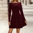 thumbnail image 7 of CIENVNSTG Women Long Sleeve Mini Dress 2026 Spring Elegant Polka Dot Crewneck Knit Pleated A Line Casual Short Party Cocktail Dresses Wine XL, 7 of 7