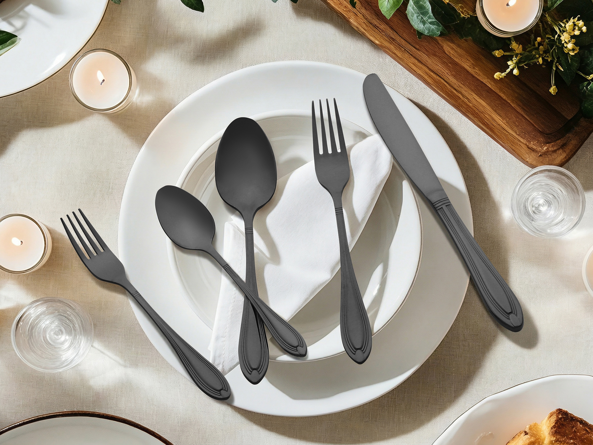 Unique Bargains 20 Pieces Stainless Steel Flatware Silverware Set Black