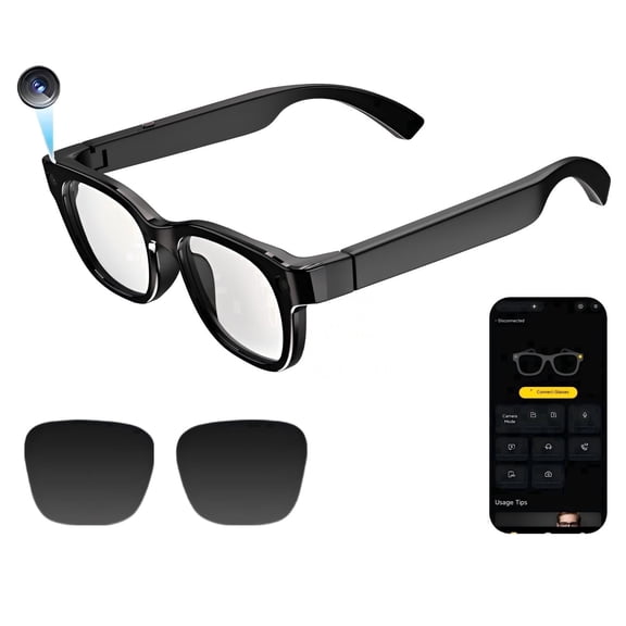 AI Smart Bluetooth Glasses with Camera Video Open-Ear Speakers, Real-Time Translation for 164 Languages, EIS 1080P HD Camera Eyewear with Voice Control for Men Women