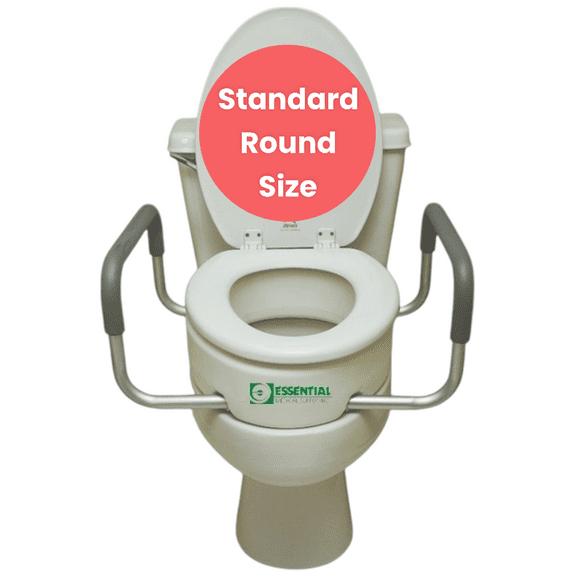 Essential Medical Supply Raised Elevated Toilet Seat Riser for a Standard Round Bowl with Padded Aluminum Arms for Support and Compatible with Existing Seat