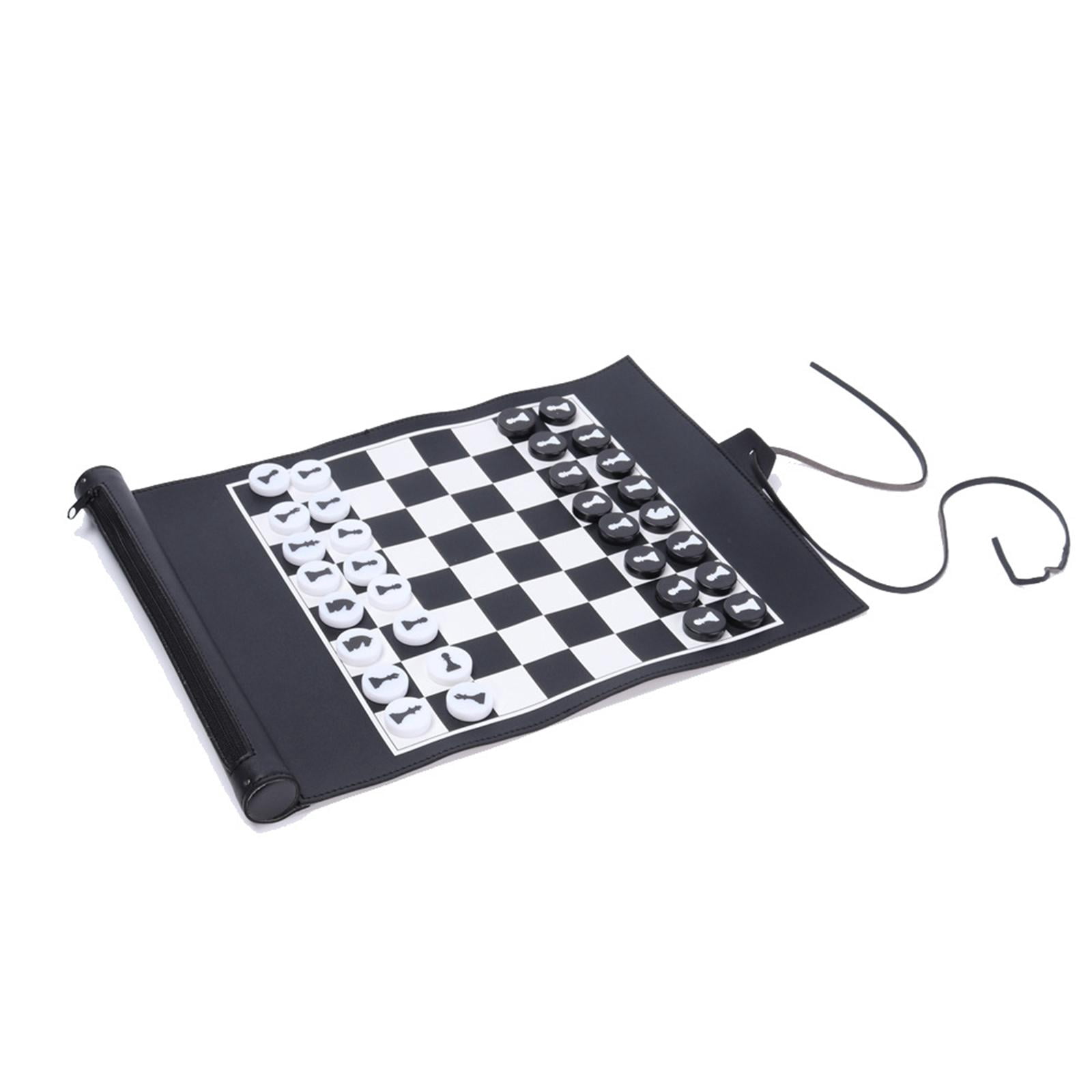 LeeQinersw Foldable Traditional Chess, Roll up Chess Set 32 Black White Chessmen PU Leather