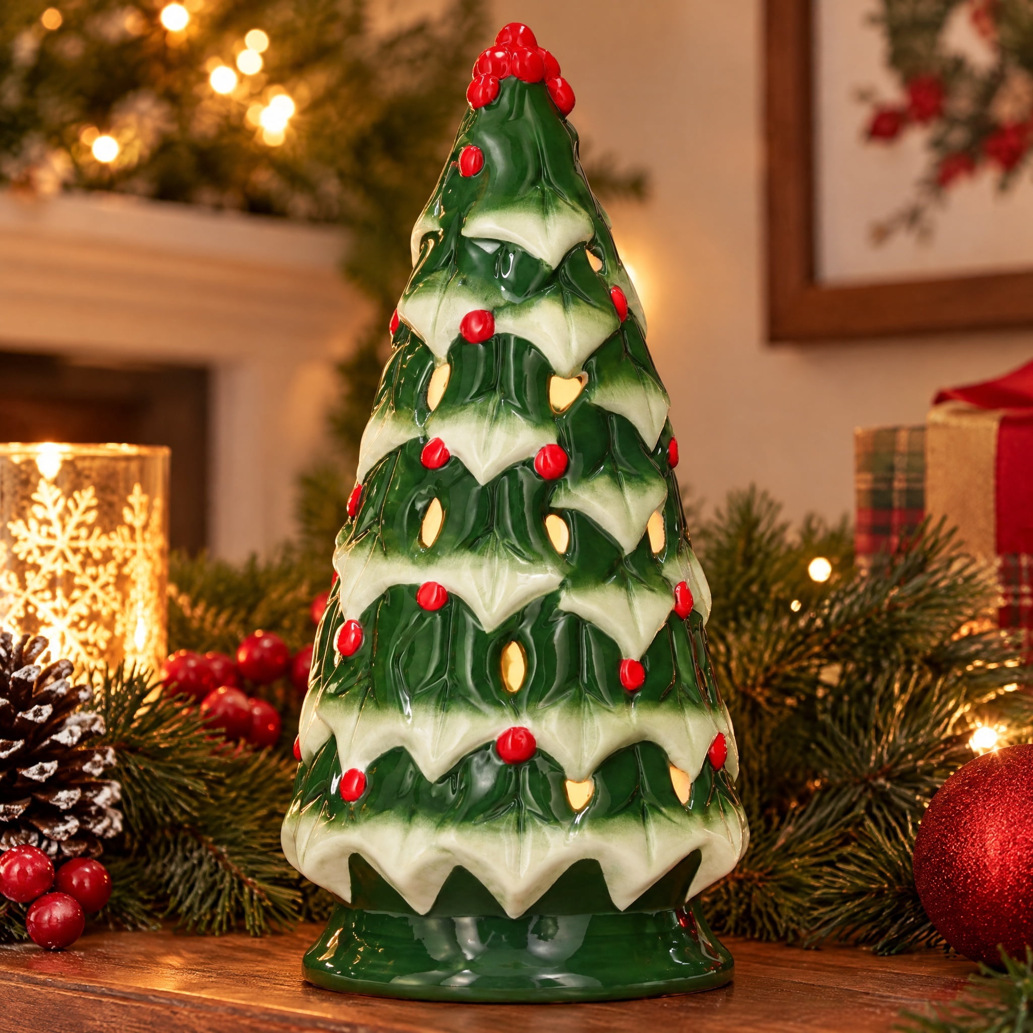 Ceramic Light-Up Tree Christmas Decoration, Multicolor, 10.3", by Holiday Time