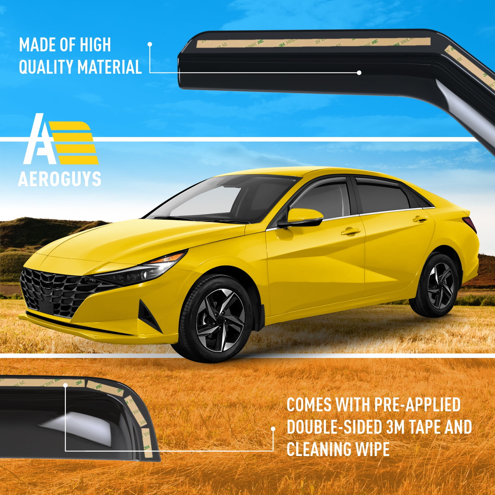 AEROGUYS In-Channel Window Deflectors Extra Durable Window Visors Rain Guards Fit for Hyundai Elantra 2021-2024, Sun Visors, Wind Deflectors, Vent Visors, Car Accessories - 4pcs. AG0502