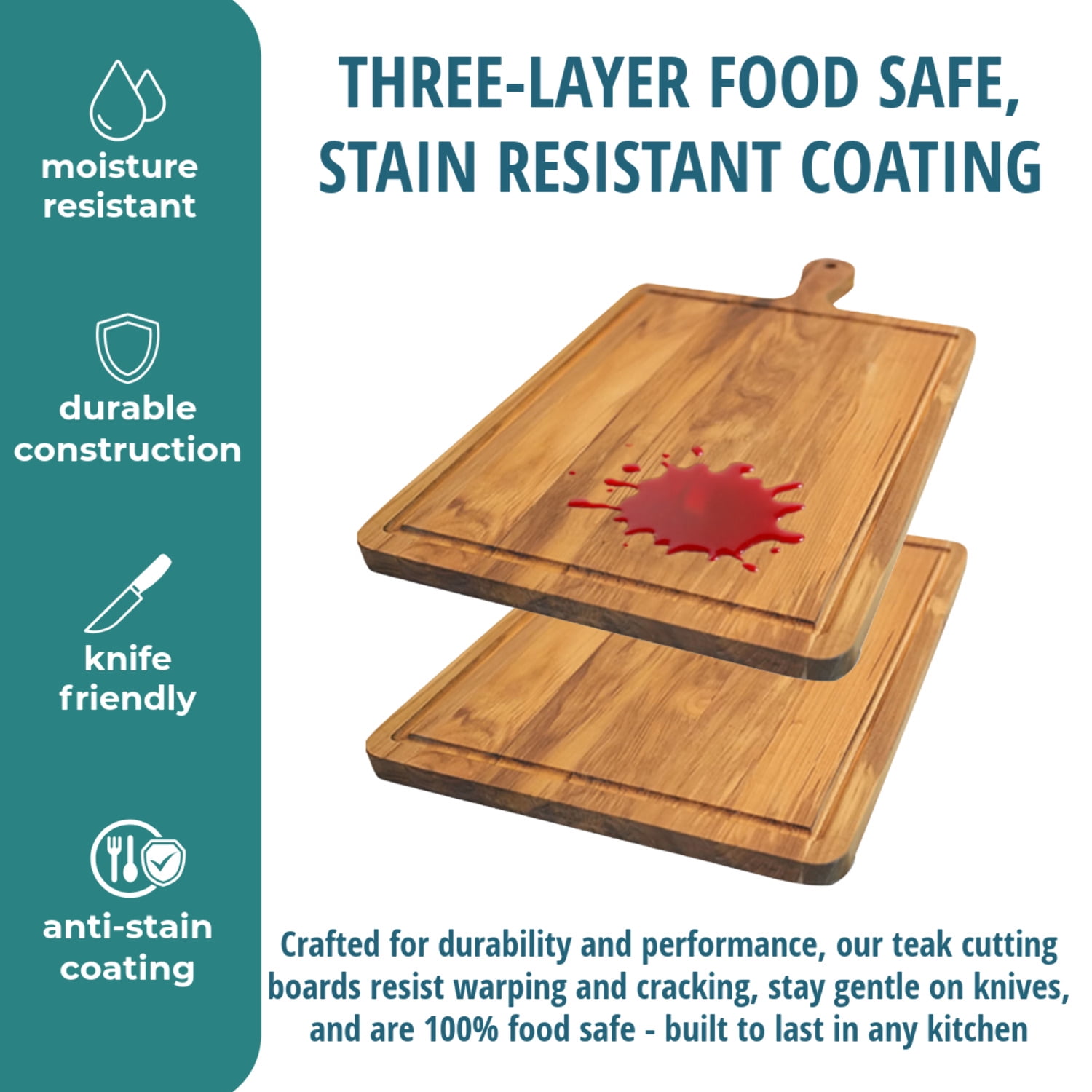 EcoDecors 19" x 12" FSC Teak Cutting Board with Juice Groove  Handle