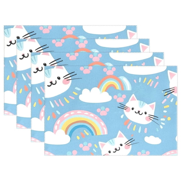 Ryvnso Placemats Set of 4 Rainbow and Cat Paw Print Dining Mats Heat-Resistant Non-Slip Washable Table Mat