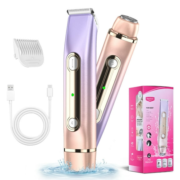 2 in 1 Women Electric Shaver, Dual Head Bikini Trimmer for Women, Painless Electric Razors for Silk Skin, Ceramic Blade, Waterproof Wet & Dry Use Body Hair Removal for Trip