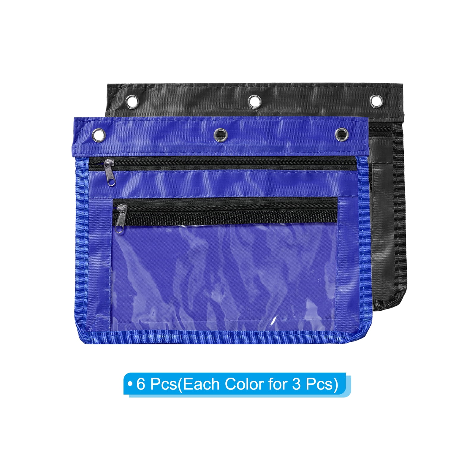 Uxcell Expandable Pencil Pouch for 3 Rings Binder, 6 Pack Oxford Cloth Zipper Binder Pouch Pencil Case Dark Blue/Black