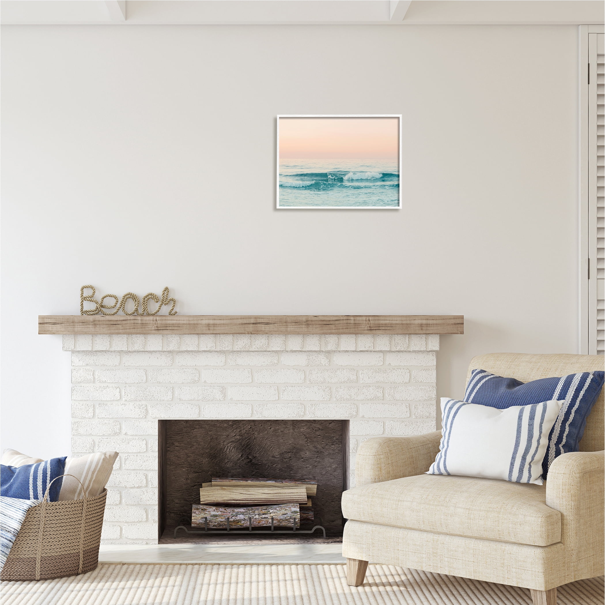Stupell Industries Ocean Waves Sunset Nature Photography White Framed Art Print Wall Art, 20 x 16