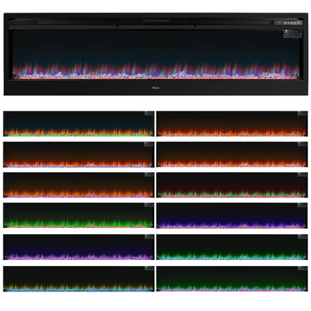 DELLA 73in Electric Wall Mounted Smokeless Ventless Fireplace Heater w/ Adjustable Heat, Remote Control -