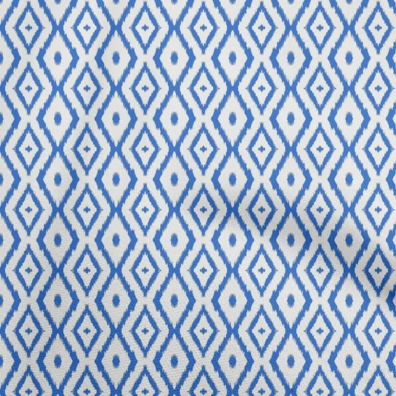 oneOone Cotton Poplin Medium Blue Fabric Ikat Fabric For Sewing Printed Craft Fabric By The Yard 56 Inch Wide