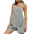 thumbnail image 3 of Feancey Linen Short Overalls for Women Button Sleeveless Jumpsuits Loose Fit Casual Wide Leg Romper Shorts with Pockets Today's Sales Gray XL, 3 of 8
