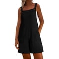 thumbnail image 3 of Jinhomg Linen Rompers for Women Adjustable Strap Summer Loose Bib Overalls Sleeveless Casual Shorts Jumpsuit with Pockets Black XL, 3 of 10