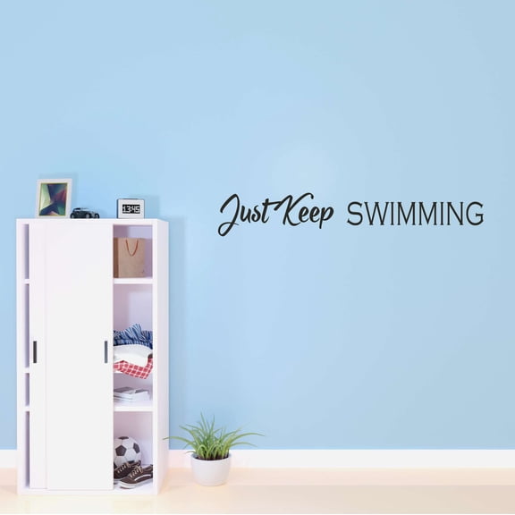 Children Just Swimming Cute Sports Wall Decal Decoration Swimming Quote Lettering Wall Vinyl Decal Lasts Years and Easily Removable - Size: 20 In(W) x 4 In(H)