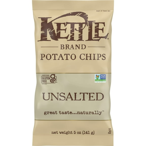 Kettle Brand Potato Chips, Unsalted Kettle Chips, 5 oz