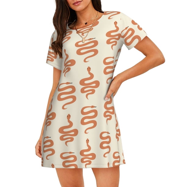 Disketp Hand Drawn Snake para Camisón Corto de Manga Corta para Mujeres, Camisón Cómodo con Escote Redondo, Bonito y Confortable