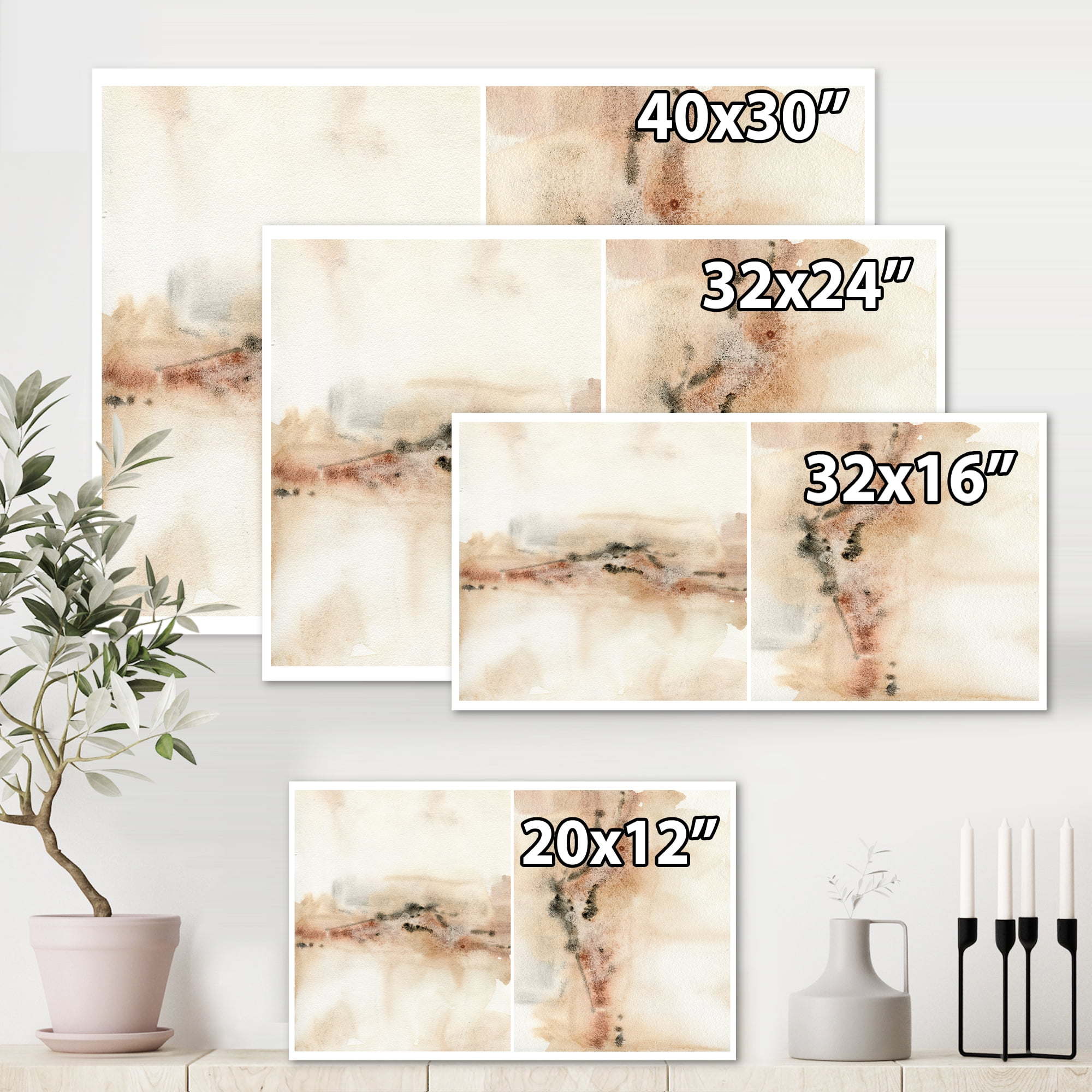Designart ' Abstract Yelllow Red Beige and Pink Spots Pastel ' Modern Canvas Wall Art Print