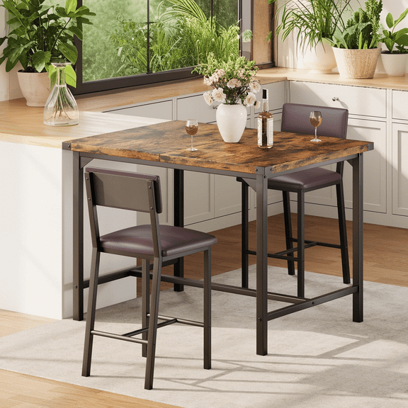 Luku 3 Piece Counter Height Dining Table Set with 2 Upholstered Bar Stools for Kitchen