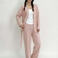 thumbnail image 6 of Solid Color Women's Warm Fleece Pajama Set Long Sleeve Cardigan with Tie Long Pants Soft Loungewear Home Sleep Casual Fashion Outfit Pink XXL, 6 of 6