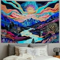 thumbnail image 2 of BCIIG Blacklight Forest Mountain Tapestry Sun Tapestry UV Reactive Retro Landscape Wall Tapestry Black Light Watercolor Flower Trees Wall Art Tapestry Wall Hanging for Home Decor, 2 of 6