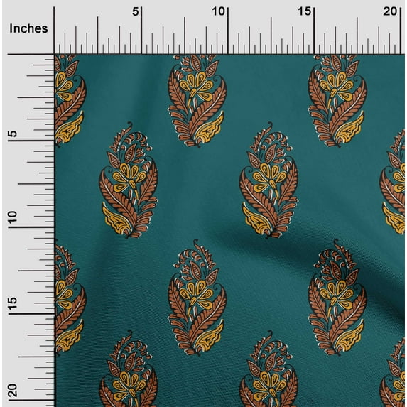 oneOone Organic Cotton Poplin Twill Fabric Leaves & Floral Block Print Sewing Fabric BTY 42 Inch Wide