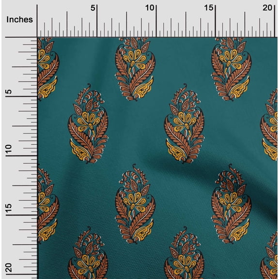oneOone Organic Cotton Poplin Twill Fabric Leaves & Floral Block Print Sewing Fabric BTY 42 Inch Wide