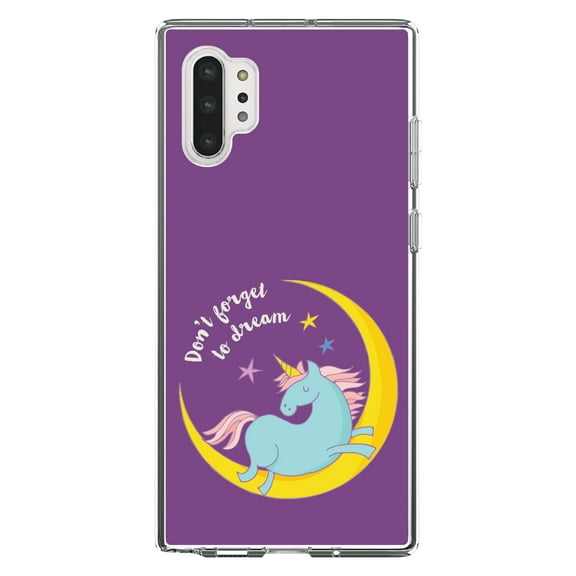 DistinctInk Clear Shockproof Hybrid Case for Galaxy Note 10 PLUS (6.8" Screen) - TPU Bumper, Acrylic Back, Tempered Glass Screen Protector - Unicorn Moon - Don't Forget to Dream
