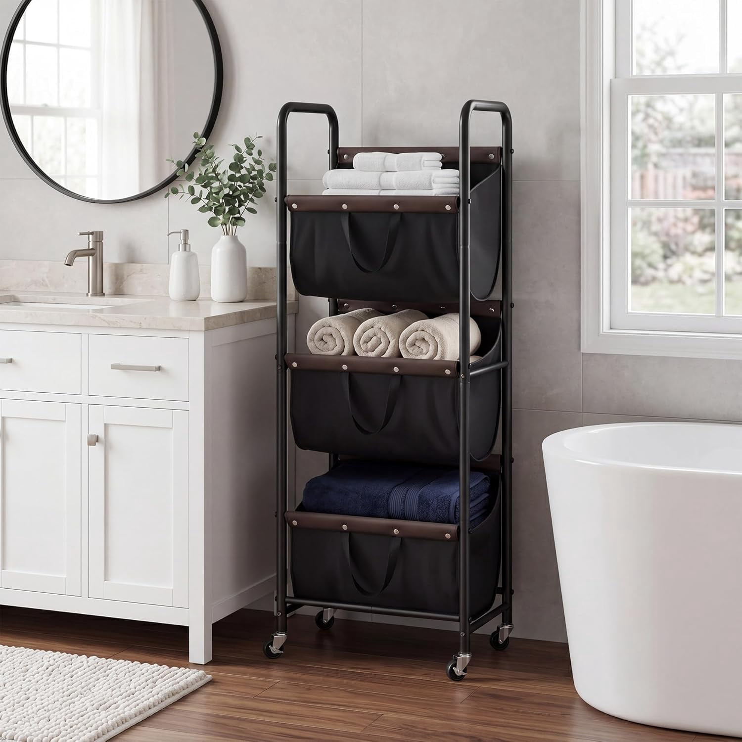 GRANNY SAYS 3-Tier Laundry Hamper Sorter, 3 Section Laundry Basket with Wheels for Laundry Room, Dorm, Bathroom & Closet, Black