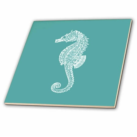 Horse Tile Box - 3dRose Teal blue seahorse print Sea Horse Ocean marine beach aquarium aquatic - Ceramic Tile, 6-inch