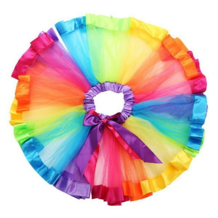 Lovely Children Girls Kids Tutu Skirt Dance Ballet Dress Rainbow Bow