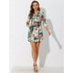 thumbnail image 3 of Vestido camisero vintage Allegra K con mangas 3/4 y cuello En V con estampado floral y botones para mujer Verde oscuro S, 3 of 5