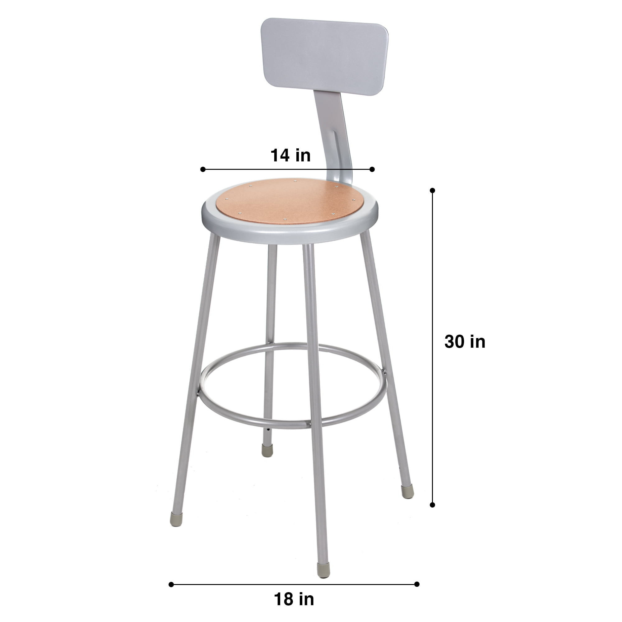 Hampden Furnishings Flynn Collection 30" Masonite/Steel Stool with Backrest, Grey, 2 Pack