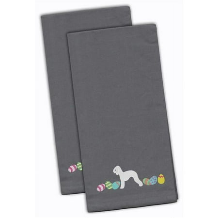 

Bedlington Terrier Easter Gray Embroidered Kitchen Towel - Set of 2