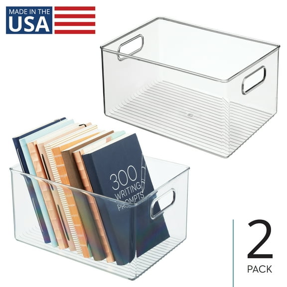 Pantry Storage Bin with Handles - Plastic Organizer Bin for Kitchen Cabinets, Fridge, or Freezer - Made in USA