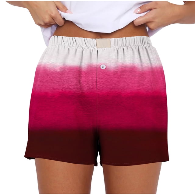 WRKEKC Womens Summer Shorts Print Stretch Gradient Print Button Strip Shorts with Fashion Style for Women