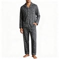 thumbnail image 2 of TKKCS Mens 100% Cotton Long Sleeve Pajama Set Button Down Notch Collar Soft Loose Fit Sleep Loungewear with Pockets Black 3XL, 2 of 7