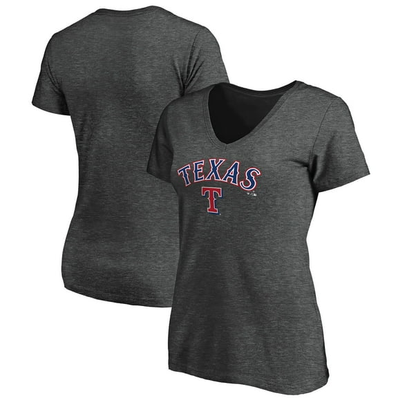 Women's Charcoal Texas Rangers Core Team Lock Up Wordmark V-Neck T-Shirt
