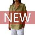 thumbnail image 6 of Bovxnpu 3/4 Length Sleeve Womens Tops, Business Dressy Casual Blouses for Women, Women's New Solid Color V-neck Quarter Loose Cotton And Linen Button Up Top M, 6 of 7