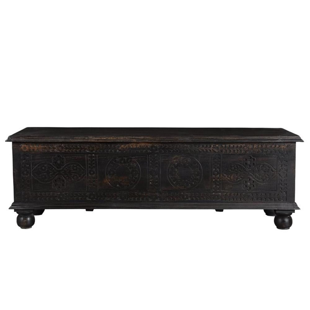 Taran Designs Bailey Carved Solid Wood Storage Ottoman in Black