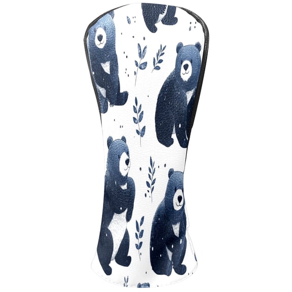Golf Head Covers Bear Pattern Design for Driver, Wood & Hybrid, Premium Waterproof PU Leather with Plush Lining, Cute Animal Golf Gifts