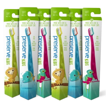 Preserve Recycled (Made in the USA) Kids Toothbrushes, Soft Bristles, 6 Count (Pack of 1) , Assorted Colors