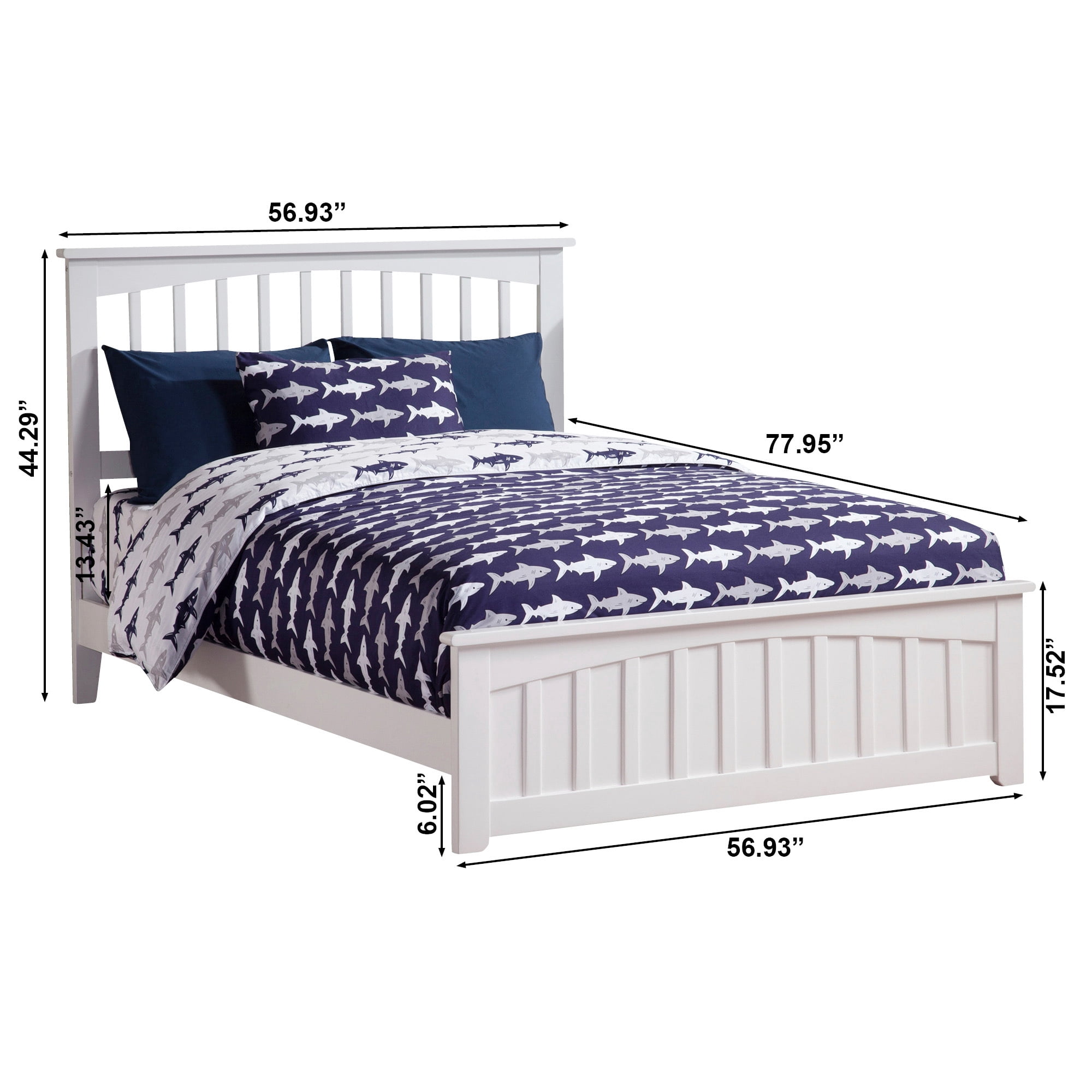 AFI Mission Full Wood Platform Bed with Slatted Headboard and Footboard, White