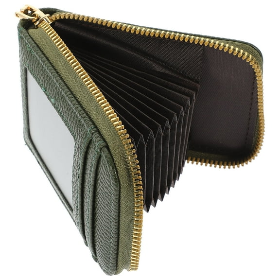 WRISTBIQUE Small Zipper Wallet Bank Card Bag Green 1Pcs Accordion Style Money Holder for Travel Business Trip