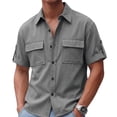 thumbnail image 2 of Guluxicc Men's Summer Tops Button Down Collared Short Sleeve Classic Business Casual Shirts with Pockets, 2 of 6