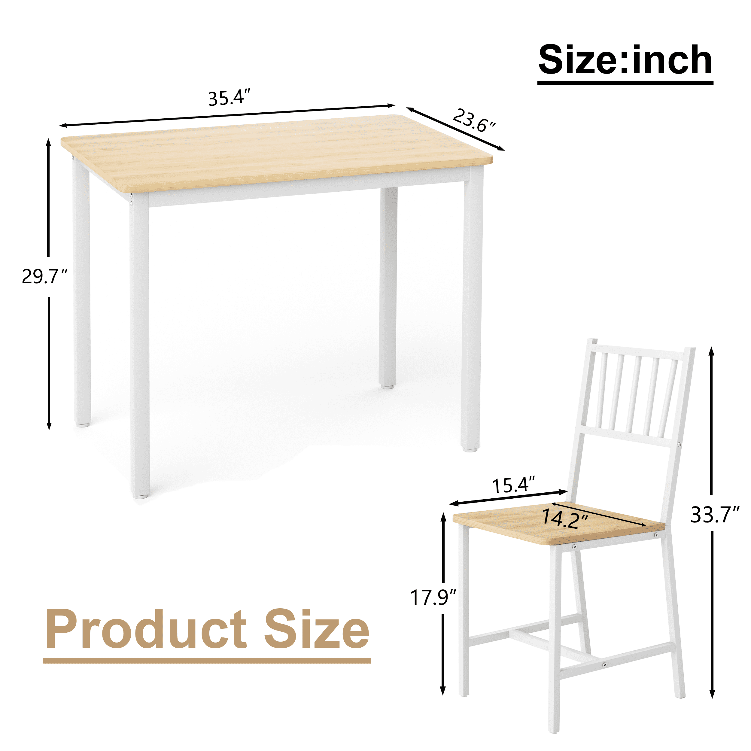 Dining Table Set for 4, Bar Table with 2 Benches, Industrial Kitchen Counter Set, Particle Board with Melamine Veneer, Steel Frame, for Kitchen Breakfast Living Room, Natural and White